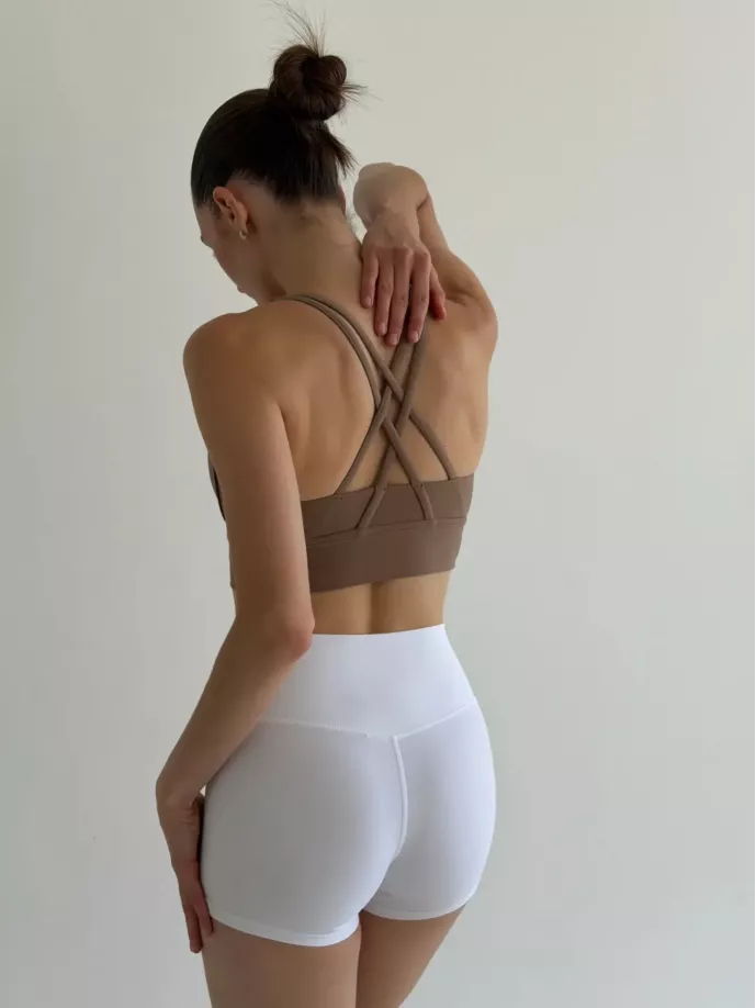Yoga топ з перехресними бретелями капучино