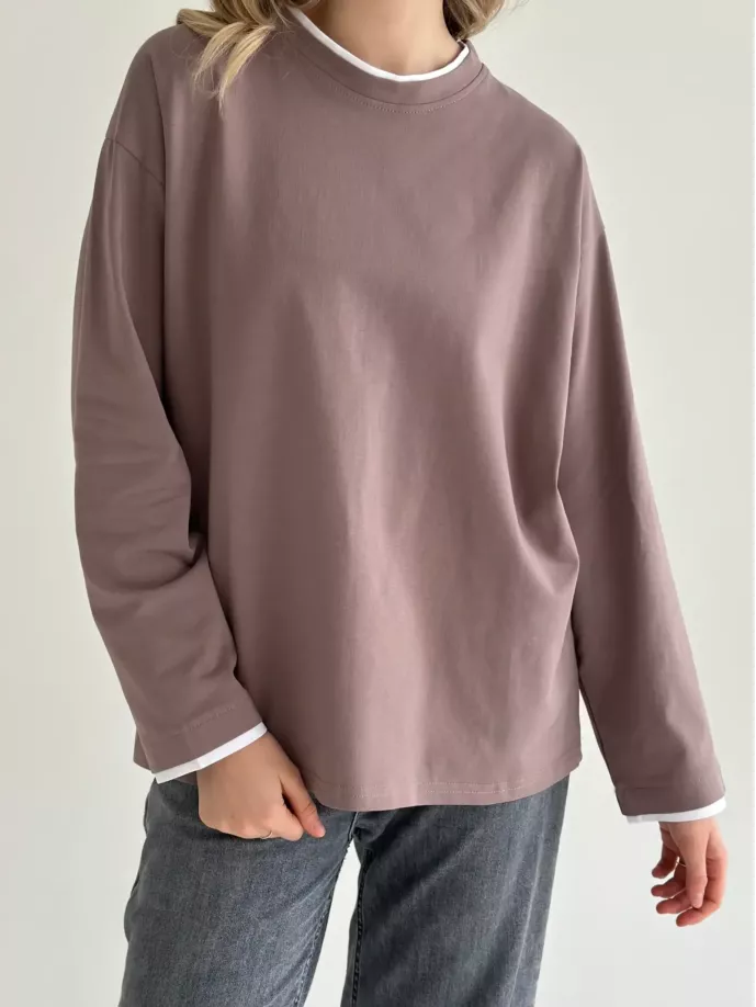 Лонгслів з білим кантом капучино, onesize