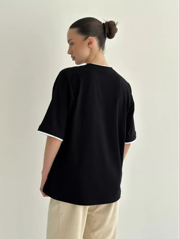 Футболка з білим кантом чорна, onesize