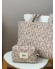 Косметичка вельвет маленький квадрат бежева квіткова