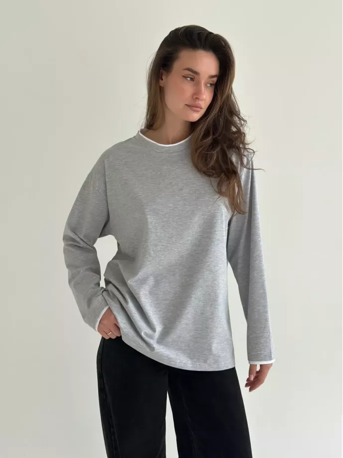Лонгслів з білим кантом сірий, onesize