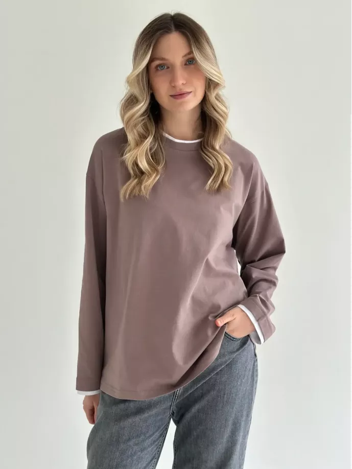 Лонгслів з білим кантом капучино, onesize