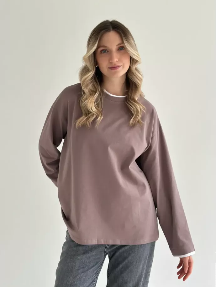 Лонгслів з білим кантом капучино, onesize
