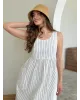 Сарафан котон смужка широка з накладними карманами молоко/чорний