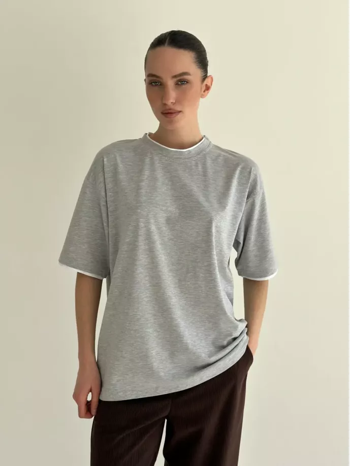 Футболка з білим кантом сіра, onesize