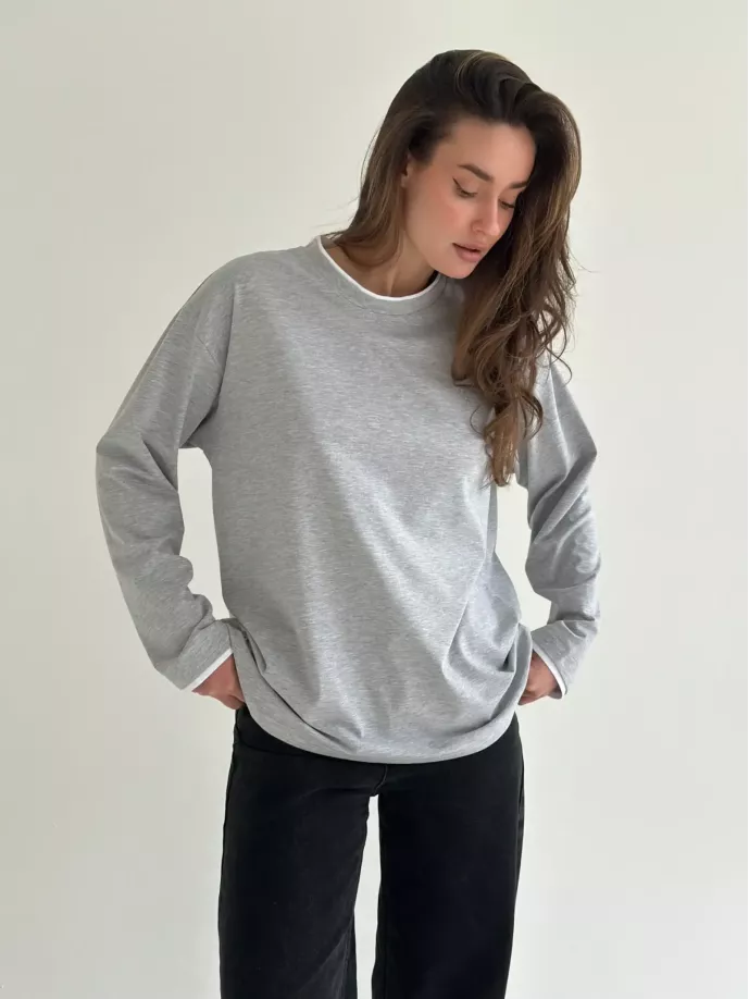 Лонгслів з білим кантом сірий, onesize
