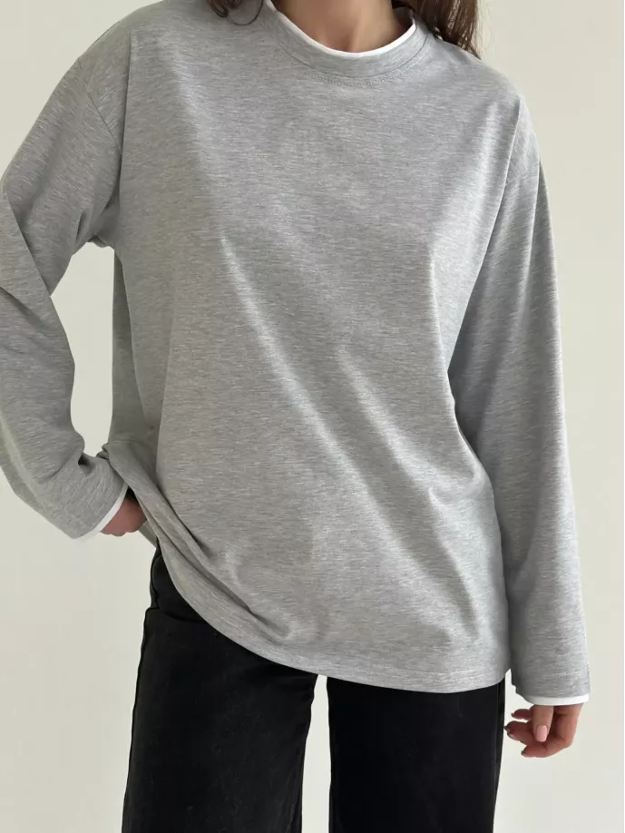 Лонгслів з білим кантом сірий, onesize