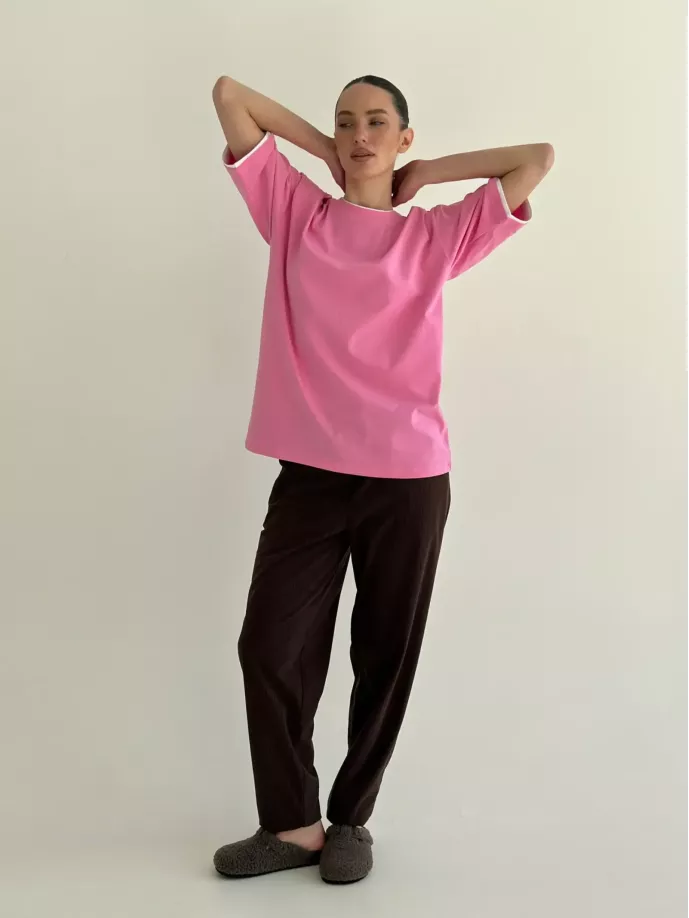 Футболка з білим кантом рожева, onesize