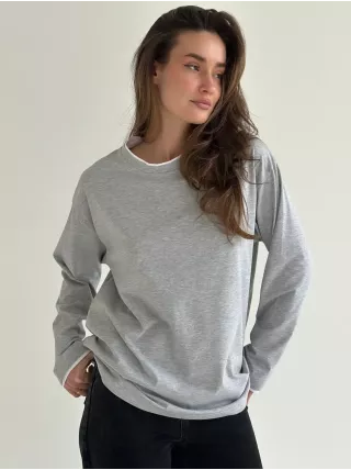 Лонгслів з білим кантом сірий, onesize