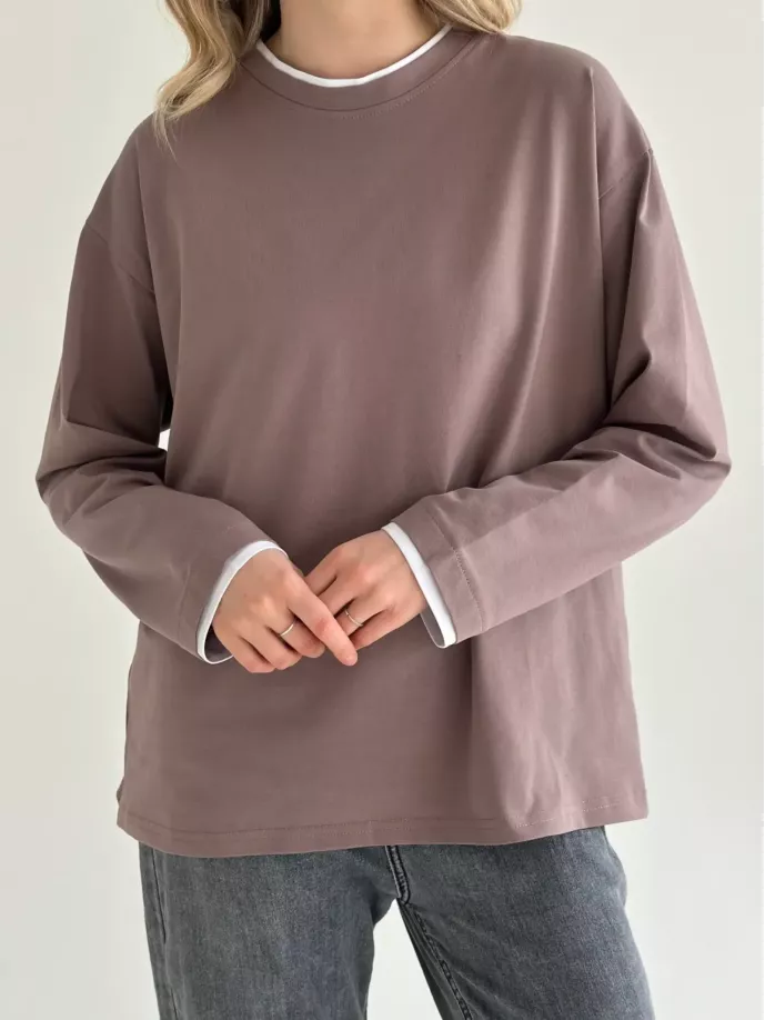 Лонгслів з білим кантом капучино, onesize