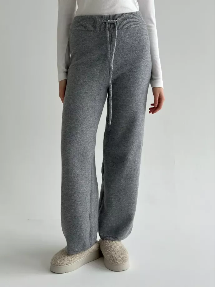 Комплект в’язаний кардиган з поясом та штани сірий, onesize