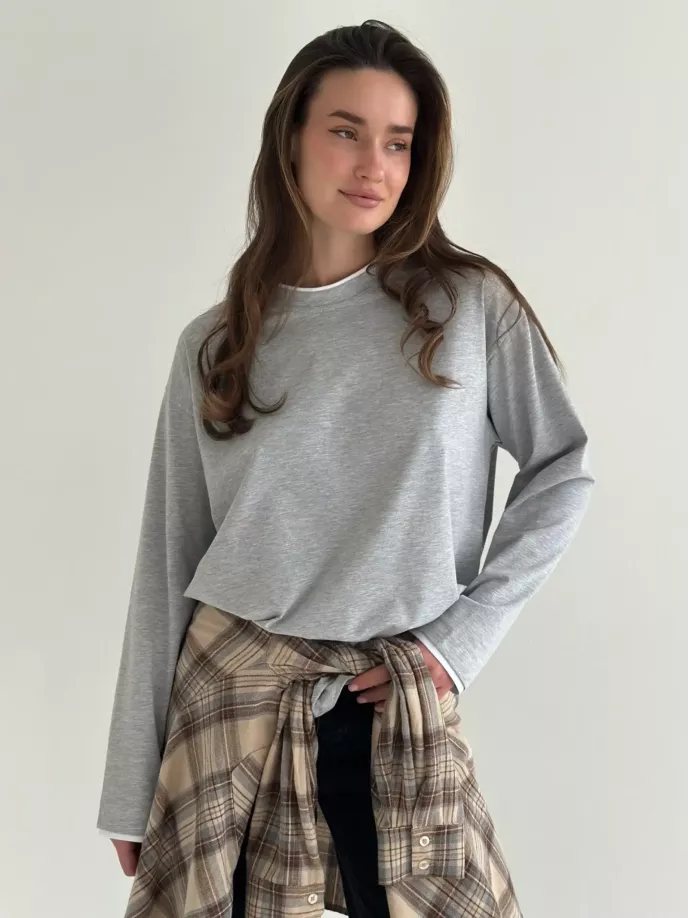 Лонгслів з білим кантом сірий, onesize