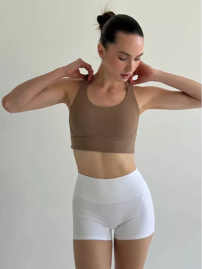 Yoga топ з перехресними бретелями капучино