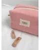 Косметичка середня квадрат вельвет рожева